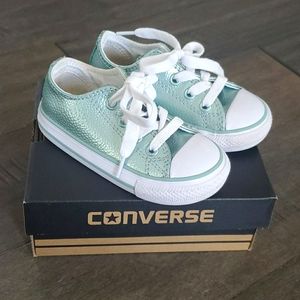 Metallic Mint Leather Converse Infant Size 6